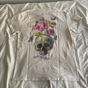 Empyre Cream Tee with Skull and Floral Art